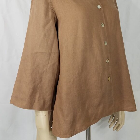 Orvis tan light brown 100% Linen button front shirt blouse ladies Large 14-16 - Picture 5 of 10